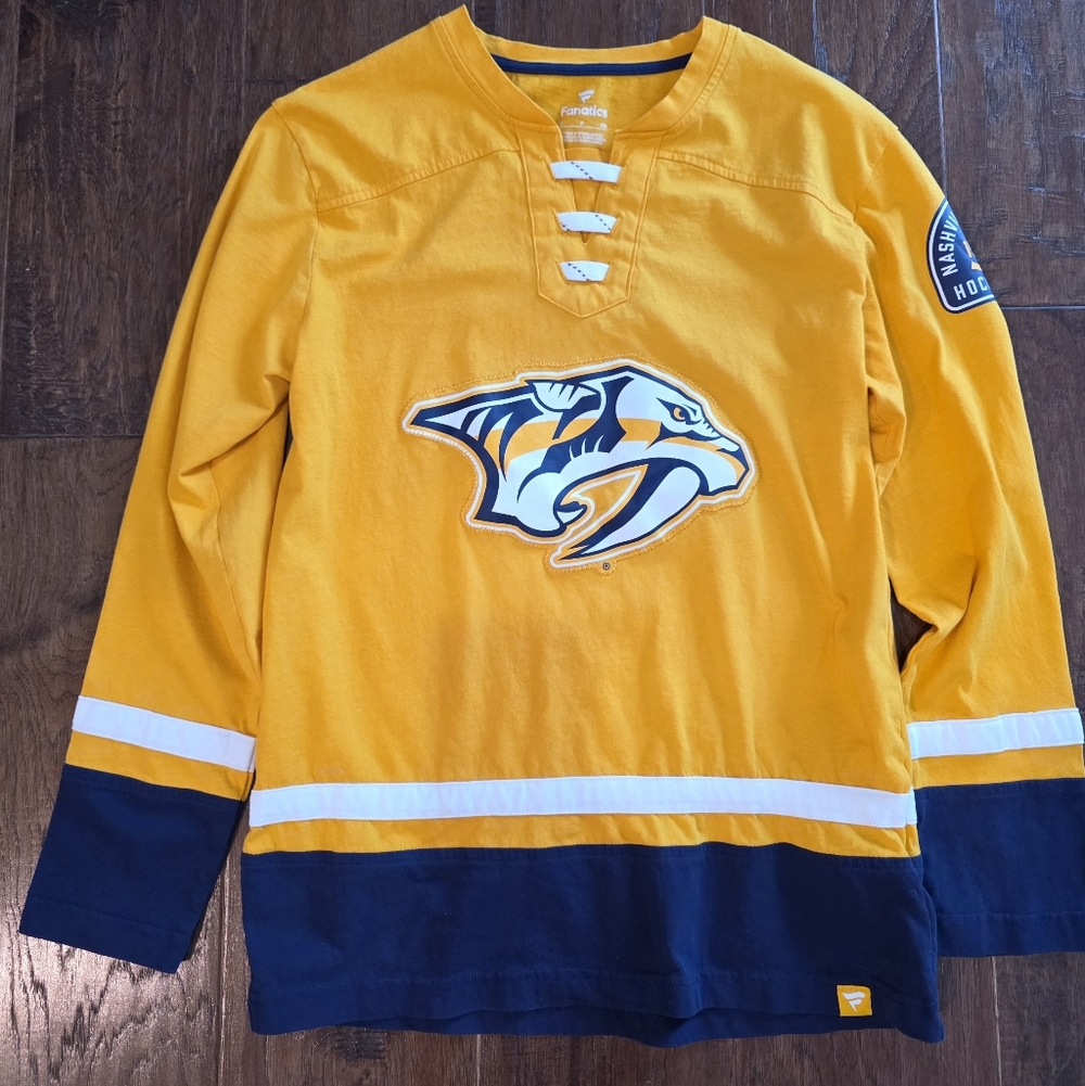 Fanatics Nashville Predators Gold and Navy Hockey Jersey Top - Picture 6 of 7